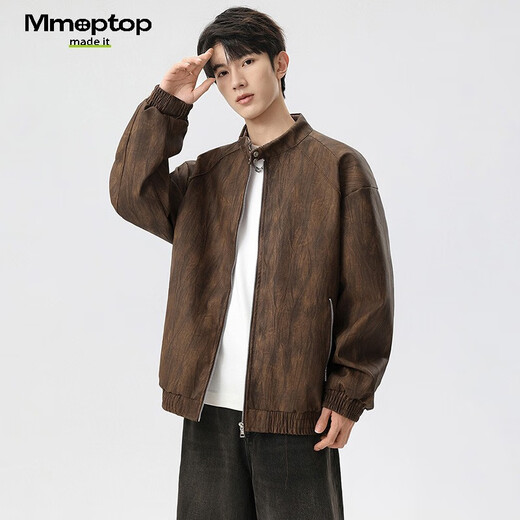 MMOPTOP old money velvet leather texture jacket autumn and winter men's handsome loose casual jacket MJK12 coffee XL