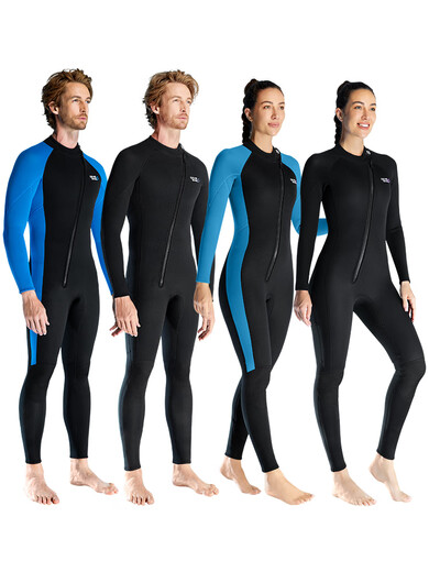 VVIR EER3MM adult swimsuit wetsuit women's warm swimsuit surfing snorkeling one-piece waterproof wetsuit wetsuit 3mm front zipper men's 210 blue XL 2mm (inclusive)-3mm (inclusive)
