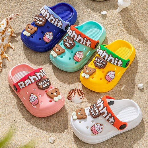 Remtin cartoon hole children's slippers soft sole non-slip indoor and outdoor wear anti-collision bag head home cute hole shoes for boys and girls 2385-6-Lake blue size 34-35 size/foot length 20.5-21 wear