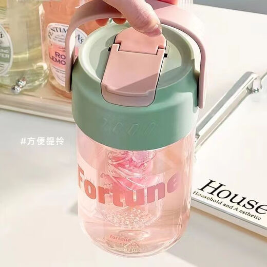 宜乐舒ppsu水杯成人泡茶杯女生高颜值大容量便携式运动杯夏季新款带茶隔 春色绿689ML【配茶隔提手】 1L 杯子+3D贴+杯刷+吸管刷