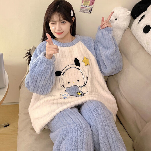 PAJAMAS PEI SHIYAN POUR FEMMES CORAL VELVET HIVER 2024 NOUVEAUX filles de flanelle épaissies Big Children's Child's Warm Set peut être porté à l'extérieur de xx4873 / c Ensemble de flanelle épaissie en peluche xl 170cm115-130jin [Jin est égal à 0,5 kg]