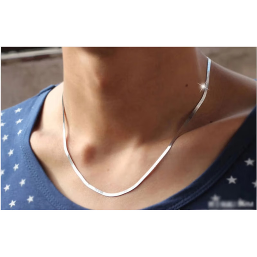 Feishengji Fat Donglai same style pt950 platinum men's necklace PT950 platinum Japanese and Korean jewelry short silver jewelry for couples men 3.5 mm thick 45 cm long