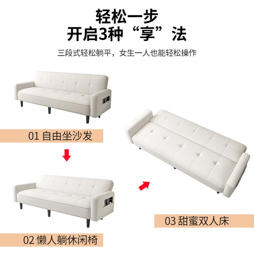 晨淘现代科技布多功能可折叠沙发小户型客厅出租房简约布艺沙发床两用 浅灰色-升级扶手【科技布】 四人位2米