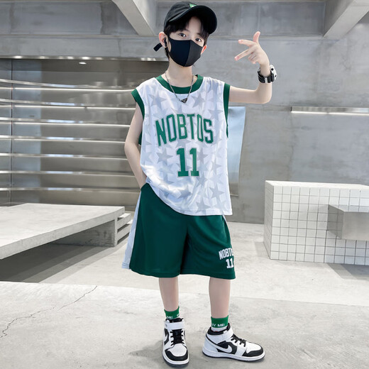 AN男童篮球服套装夏季薄款2025新款中大童运动夏装儿童装背心速干衣 12113蓝色 140 (身高130-140cm)