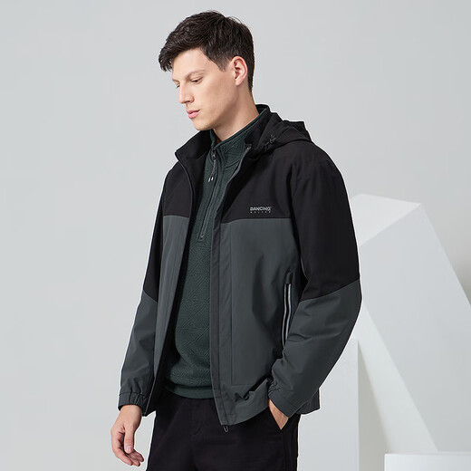 Dances with Wolves Silver Fox Velvet Lined Jacket Men's Autumn and Winter Three-Proof Outdoor Warm Men's Jacket Gray Green XL