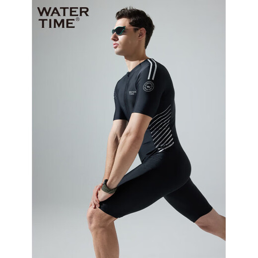 WATERTIME men's swimsuit and trunks one-piece short-sleeved wetsuit men's swimsuit black silver X M