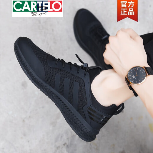Cartelo Herrenschuhe Sommer 2025 Neues Sportschuhe trendy Mesh atmungsaktiven Männer lässige schwarze Arbeitschuhe Herren Springstil Schwarz 9851 38 Standard Sportcode