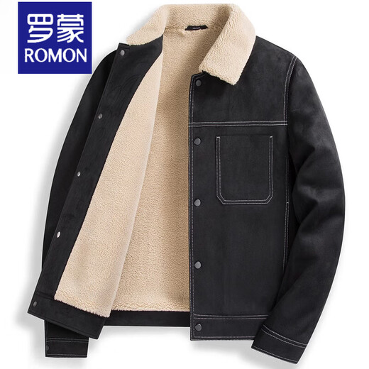 ROMON Suede Jacket Men's Short Warm Autumn and Winter New Cotton Thickened Casual Woolen Wool Jacket Men Khaki 2339 Cotton Style M
