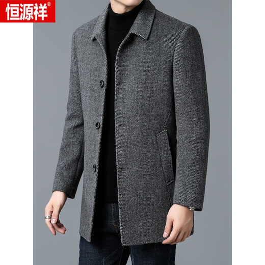 Hengyuanxiang (HYX) Abrigo de lana de doble cara para los hombres, el abrigo de lana de alta gama de los hombres, el terciopelo engrosado de oveja en el terciopelo tweed 22007# Gray XL 180