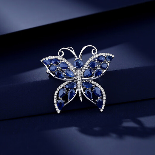 France Kou brooch women's sapphire butterfly light luxury temperament niche high-end corsage brooch accessories birthday gift for girlfriend Sapphire butterfly SF air freight, engraved greeting card