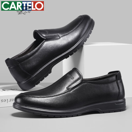 CARTELO men's leather shoes versatile one-piece comfortable and soft genuine leather business casual leather shoes men 6210 black 43