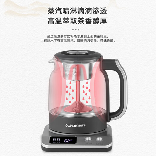 OUMETE tea kettle, tea kettle, spray steam tea kettle, health kettle, glass constant temperature insulation tea kettle OMT-PC1056