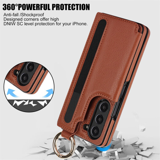 Jinhao eignet sich für Samsung Z Fold5 Mobiltelefone Hülle Pensteckplatz-Brieftasche Klappschirm Fold4/3 Vollinclusive Anti-Fall-Schutzhülle Ringhalterung High-End-Mode-Mode-Brieftasche Mobiltelefon Leder-Hülle Ringschutz Hülle Brown Samsung Fold5