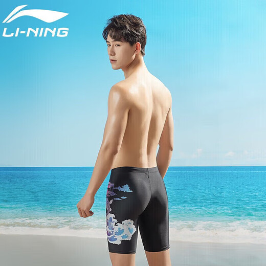 Li Ning (LI-NING) swimming trunks for men's quick-drying anti-chlorine and anti-embarrassing comfortable and high-elastic hot spring flat angle training swimming trunks 312 753 five-point pants 2XL