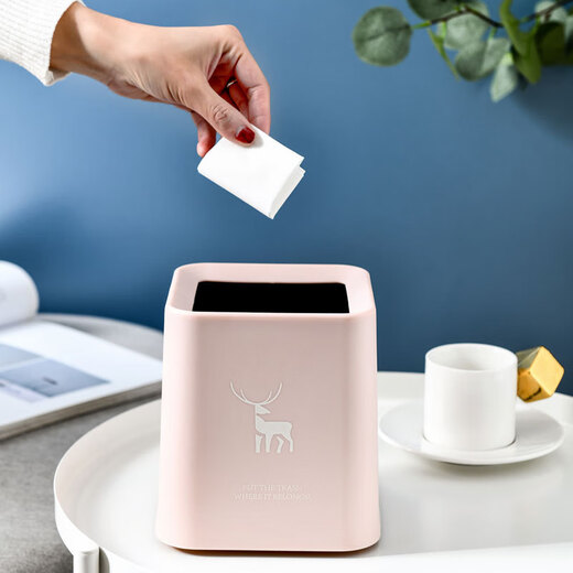 Fanxi Light Luxury Nordic Square Mini Coverless Desktop Trash Can Small Trash Can Living Room Office Coffee Table Storage Bucket Square White Deer 1 pc