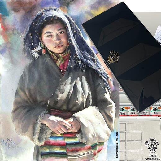 进口老荷兰固体大师级水彩颜料重搪瓷黑色金色红色搪瓷盒40色巨盒 15052:16色固体金色搪瓷盒套装 单盒
