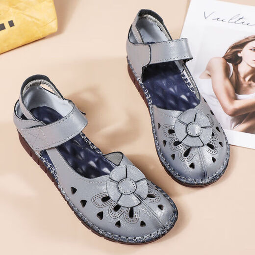 Sandales à orteils semelles du tendon de bœuf voisin pour femmes, chaussures pour femmes, talons plats ethniques d'été chaussures en cuir molle, chaussures célibataires creux d'âge moyen et âgées, violet 9906 35