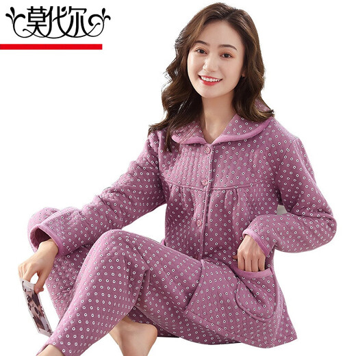 Modal Herbst und Winter Baumwolle Luftwatte Mezzanin-Pyjamas für Frauen verdickte reine Baumwoll-Langhülle Dreischicht dünne Baumwoll-Kleidung 6169 XL