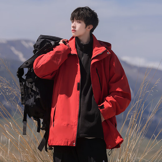 Chaqueta de tres en uno de los hombres de primera mano para hombres para hombres para hombres para hombres para hombres para hombres para hombres y invierno para hombres y mujeres Traje de montañismo 3519 Suzaku Red [abrigo + Velvet de cordero Finer] 3xl