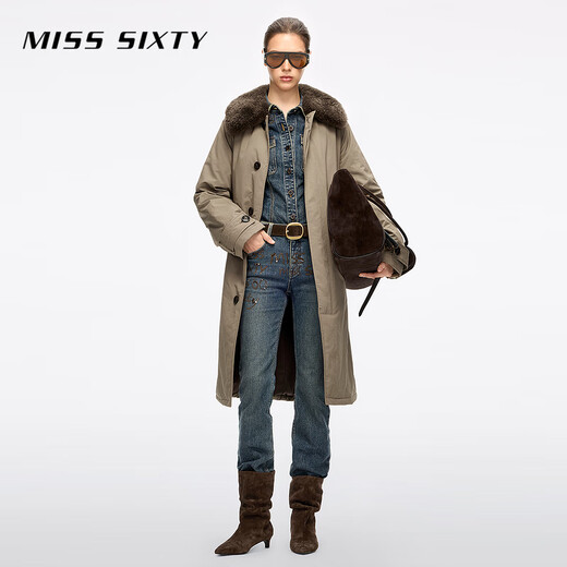 MISS SIXTY2025 winter new long-sleeved denim shirt women's waist waist hot diamond collage medium blue L