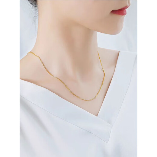 Fat Donglai same style plain chain 18k gold necklace for women and men gold color rose gold extended snake bone chain chain Au750 gold Chopard chain 2g x 46cm