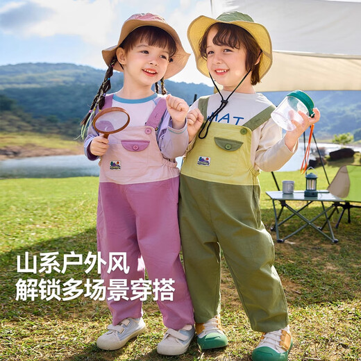 嘟嘟家男童背带裤春款潮宝宝裤子春装儿童休闲裤洋气女童长裤潮 绿色110