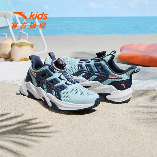 ANTA Children's Sandals Men's Beach Shoes 2026 Summer Baotou Breathable Knob Buttons Physical Education Class Sports Frame Shoes Light Steel Blue/New Ink Blue-1 33