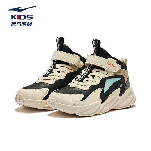 Hongxing Erke (ERKE) children's shoes, unisex, large and small children's general casual shoes, children's warm and shockproof cotton shoes, black/custard gray 37