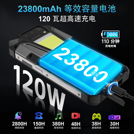 8849 坦克 TANK 2 Pro 高清投影安卓14超大电池快充三防手机 黑色 12GB+512GB