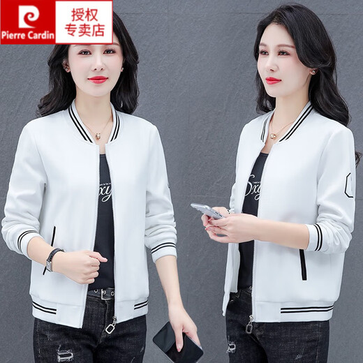 Pierre cardin spring round neck jacket for women 2024 new middle-aged casual short jacket spring autumn style mom baseball uniform dark blue [Spring and Autumn] jacket 6621 3XL [140160Jin [Jin equals 0.5 kg]]