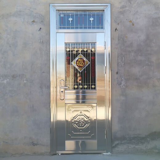 维诺亚304不锈钢单门子母门家用定制加厚双开门阳台顶楼不锈钢防盗大门 加厚拉丝玫瑰金定制(一平方价)