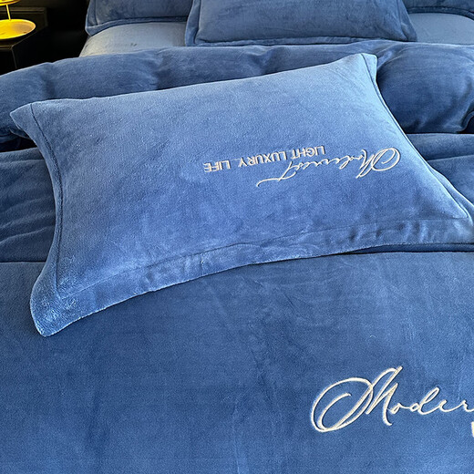 Winter thickened milk velvet embroidered four-piece set baby velvet crystal velvet quilt cover flannel double-sided bed sheet set wide mirror-Bentley blue 1.8m bed four-piece set bed sheet style (quilt cover 200*230cm)