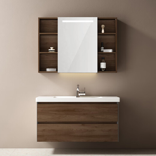 Hengjie (Hegii) Gabinete de baño Hanging Baño Cerámico Integrado Integrado Mirador de belleza Gabinete Washbasin Combination Washbasin Gabinet 6223 6223-A Hucao Grey (gabinete de espejo inteligente) 90cm