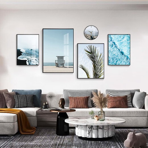 
Mohu (mohu) living room decoration painting sofa background wall mural modern simple landscape landscape painting TV wall high-end new style hanging paintings seaside landscape 15935 (including wall clock) tempered crystal porcelain large combination - black frame