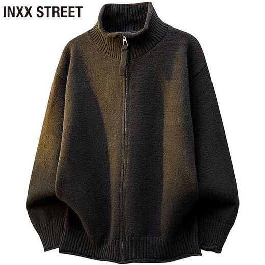 Inxx (inxx) INXX STREET American lazy style Henry collar cardigan sweater for men autumn retro half turtleneck sweater black M recommended 100-120Jin Jin equals 0.5 kg