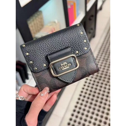 
CoaCH (COACH) wallet CoaCH Women's wallet snap zipper coin wallet leather half-fold card bag carriage white letters