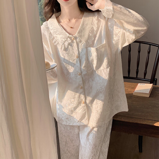 浪莎金丝绒睡衣女秋季女款2025新款长袖长裤甜美公主风花边春夏款夏季 SMSD-9926-姜黄 L(建议100-120斤)