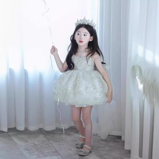
Disney (Disney) children's clothing Princess Lolita dress for girls' dress summer puffy skirt children's birthday dress pure white flower wedding flower girl music box princess skirt 100 size 2~3 years old [90-100cm]