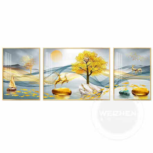 
Chengzi Light Luxury Living Room Decoration Painting Sofa Background Wall Hanging Painting Mural Modern Simple 2025 New Sanlian Landscape Mural JD16823 Left and left and right 50*70 Middle 90*70 Three-dimensional crystal porcelain diamond-inlaid aluminum alloy gold frame