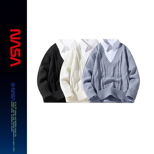 Nasawassup official fashion brand co-branded sweater men's autumn and winter solid color shirt collar fake two-piece warm college style men's sweater off-white XL (recommended 120-140Jin Jin equals 0.5 kg)