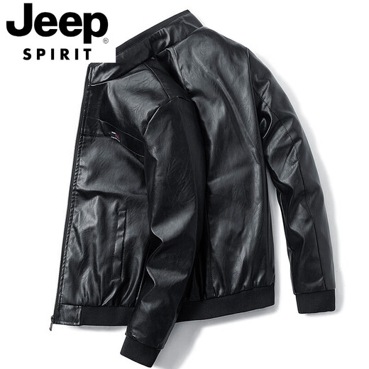 JEEP SPIRIT皮衣外套男士春秋季潮流加绒款机车皮夹克衣服春秋痞帅男装皮夹克 9923#黑色 3XL 155-170斤