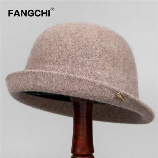 Fangchi Hat Women's Autumn and Winter Mother's Versatile Solid Color Curly Face Showing Small Fisherman Hat Fashionable Warm Woolen Basin Hat Mocha Color M(56-58cm)