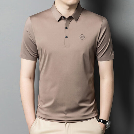 阿尼司伦贵族高端无痕短袖polo衫男夏季薄款纯色亲肤透气百搭上衣t恤男 9859浅咖 L 175码【建议135-149斤】