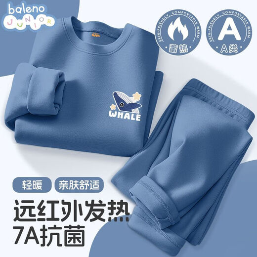 Baleno Boys' Autumn Clothes and Autumn Pants Set Autumn and Winter Home Clothes 2025 New Class A German Velvet Children's Pajamas Blue BNL Cute Shark X+ Blue 120