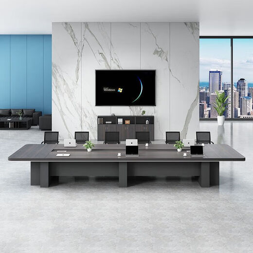 Large conference table long table simple modern conference table rectangular conference room negotiation training bar table and chair combination four colors optional (smoky wood color) 2.4*1.2 meters urban installation