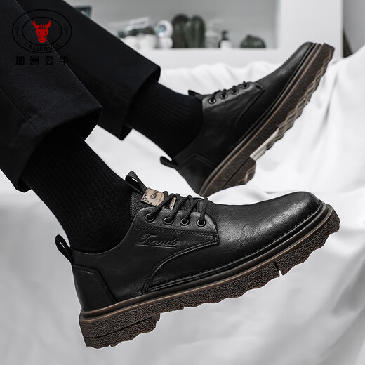 California Bull men's shoes autumn and winter men's British casual leather shoes Derby business formal thick-soled Martin boots men's black brown 42