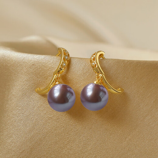 Queen of Pearls Nine Purple Lihuo 9-10mm Purple Freshwater Pearl Earrings Earrings Earrings Birthday Gift for Women