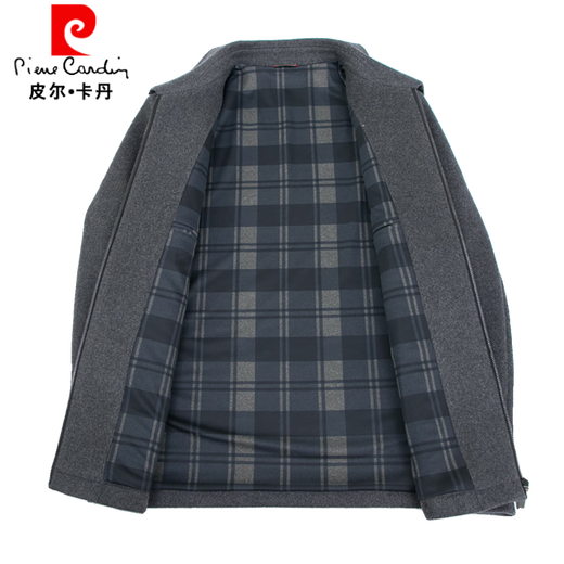 皮尔卡丹（pierre cardin）羊毛毛呢大衣外套男短款秋冬季装加厚翻领中年男士呢子夹克外套 99802灰色 170/M