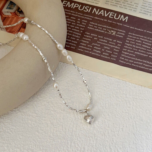 Yinruitai s925 sterling silver Korean broken silver freshwater pearl love necklace female niche design high-sensitivity clavicle chain xl1178 925 silver