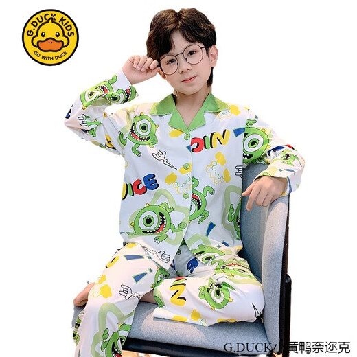 G.DUCKKIDS小黄鸭春秋季儿童睡衣男童卡通长袖开衫男孩宝宝中大童家居服套装 HPZ翻长681#大眼怪 8码-建议身高95-105